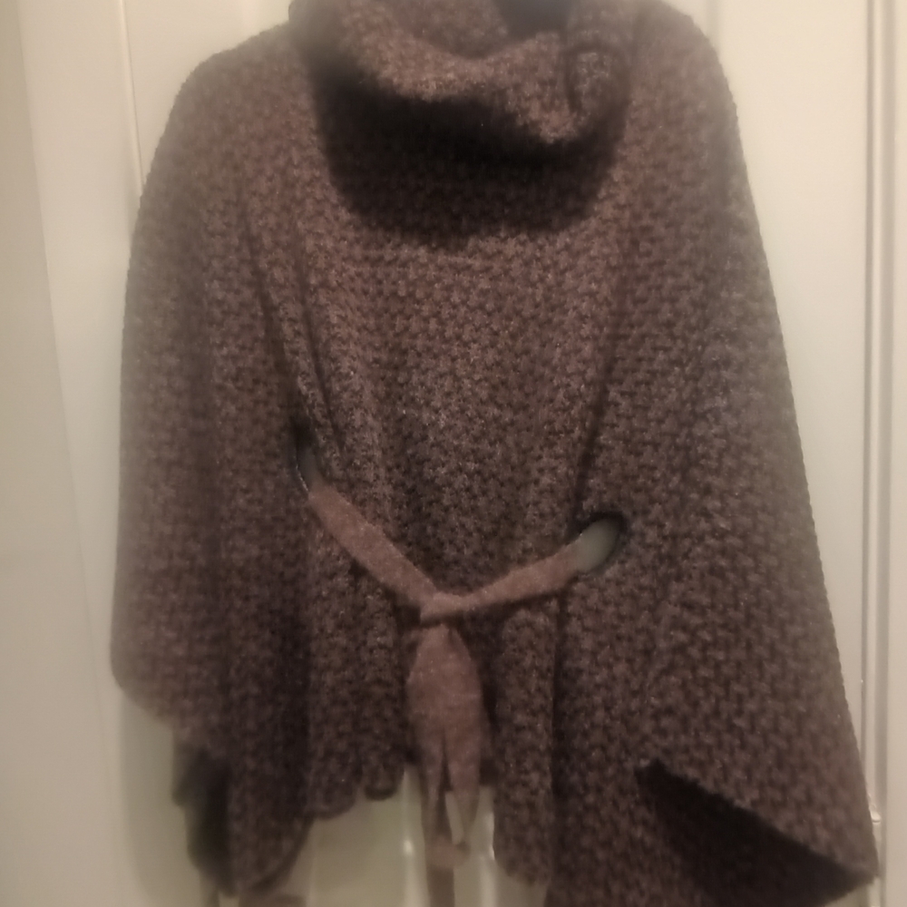 ADORA Textured Brown Poncho with Belt